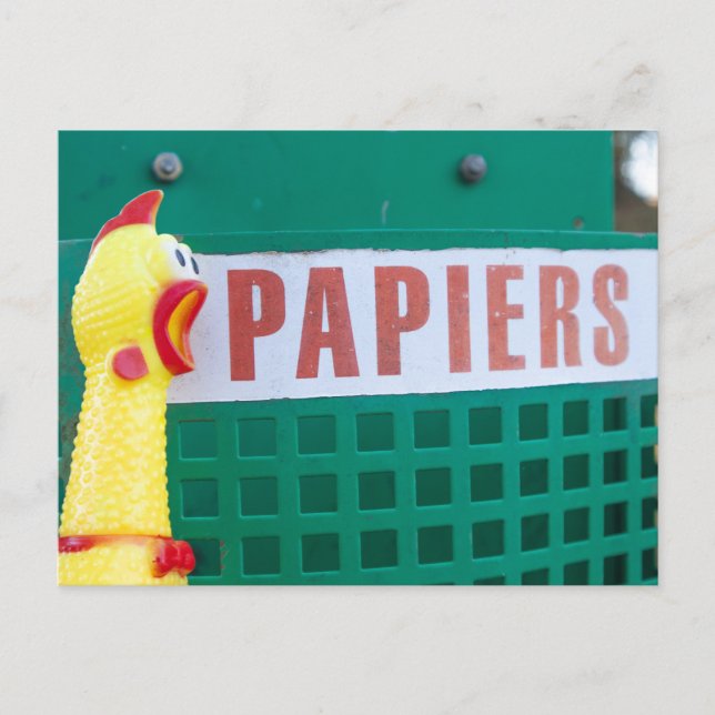 Rubber Chicken Trash Can Postcard (Front)