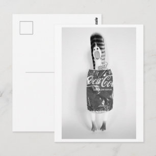 Rubber chicken with soda can dress - Coq à Cola Postcard