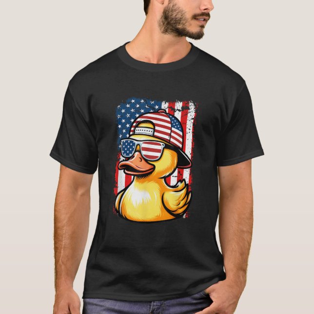 Rubber Duck American Flag 4th Of July Funny Sungla T-Shirt (Front)