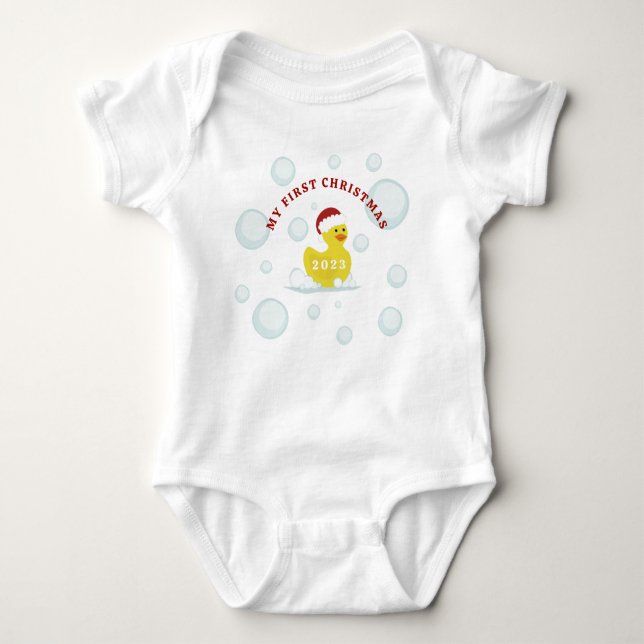 Rubber Duck Baby's First Christmas Baby Bodysuit (Front)