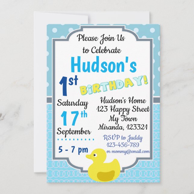 Rubber Duck Birthday Invitation (Front)