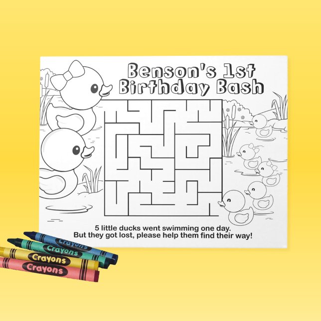 Rubber Duck Birthday Maze Activity Sheet Pack Notepad (Rubber Duck Birthday Coloring Sheets for Girl or Boy Pack of 40)