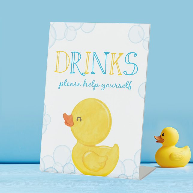 Rubber Duck Birthday or Baby Shower Drinks Party Pedestal Sign (Drink Sign Rubber Duck Baby Shower or Birthday Party Sign)