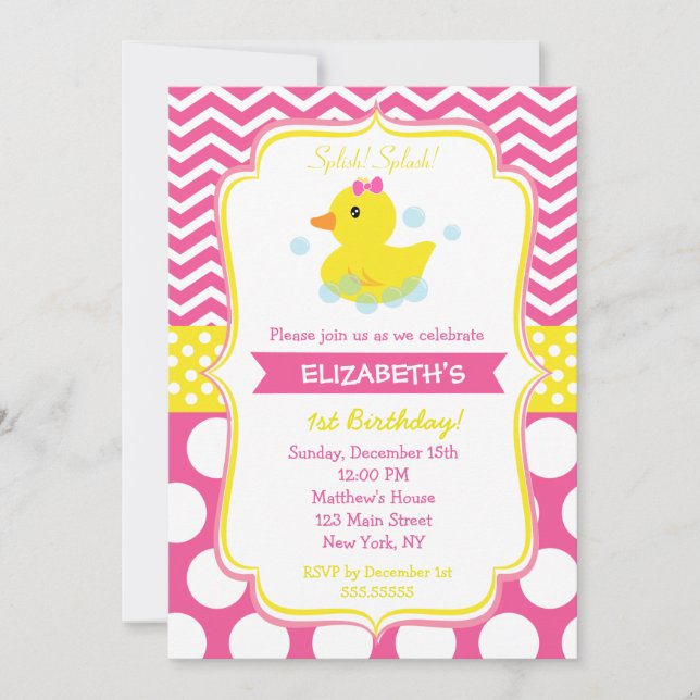 Rubber Duck Birthday Party Invitations girl (Front)