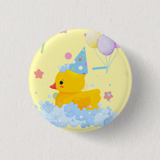 Rubber Duck Birthday with Bubbles and Confetti 3 Cm Round Badge