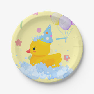 Rubber Duck Birthday with Bubbles and Confetti Paper Plate