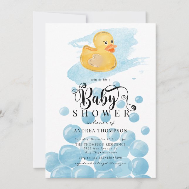 Rubber Duck | Blue Baby Shower Invitation (Front)