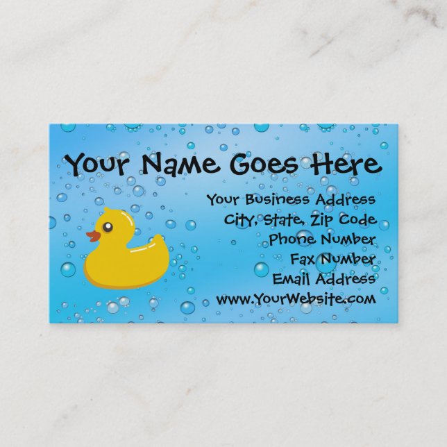 Rubber Duck Blue Bubbles Personalised Kids Business Card (Front)
