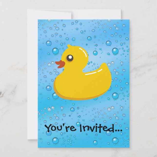 Rubber Duck Blue Bubbles Personalised Kids Invitation (Front)