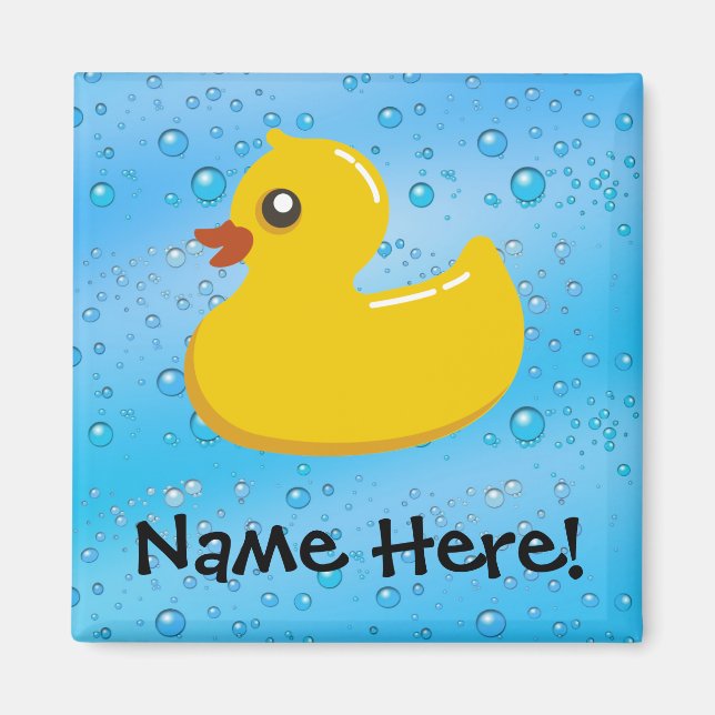 Rubber Duck Blue Bubbles Personalised Kids Magnet (Front)