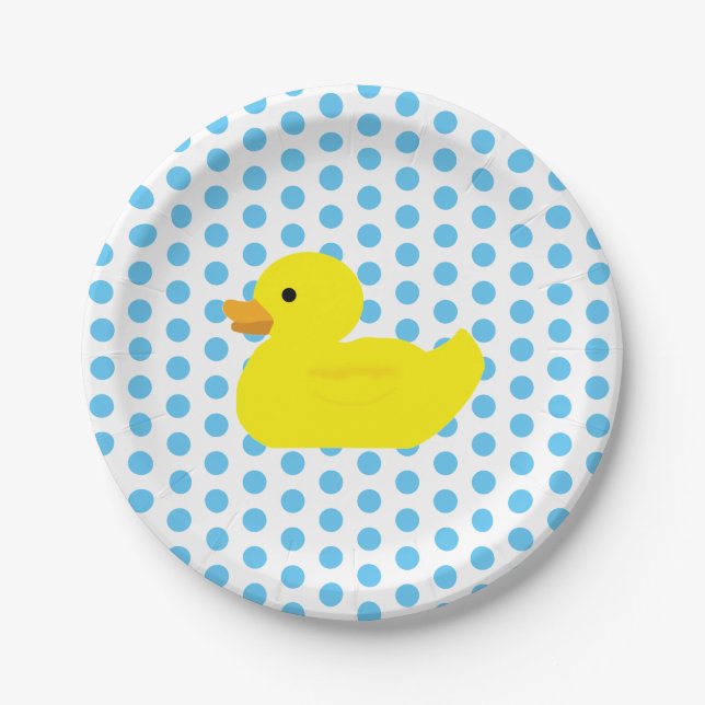 Rubber Duck Blue Dot Paper Plate (Front)