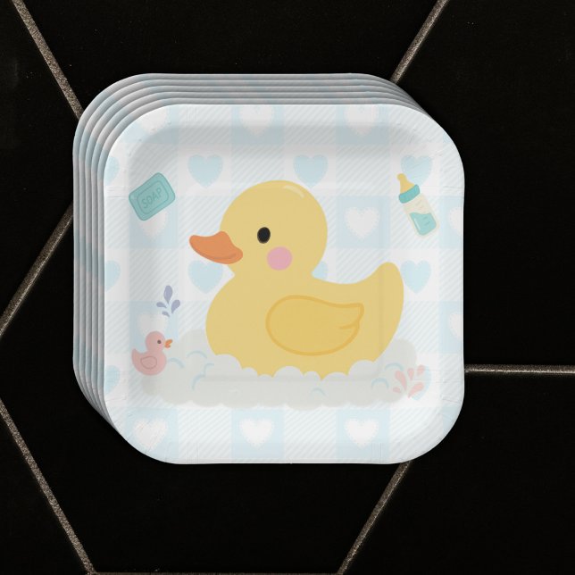 Rubber Duck Blue Hearts Baby Shower Paper Plate (Creator Uploaded)