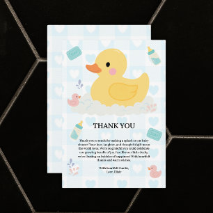 Rubber Duck Blue Hearts Baby Shower Thank You Card