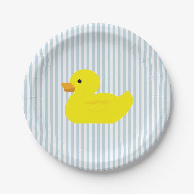 Rubber Duck Blue Stripe Paper Plate (Front)