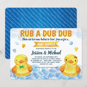 Rubber Duck Boy-Girl Twins Baby Shower Invitation
