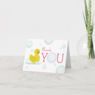 Rubber Duck Bubbles Baby Shower Thank You Pink Card