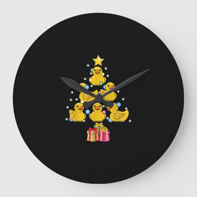 Rubber Duck Christmas Tree Duckie Quack Christmas Large Clock (Front)