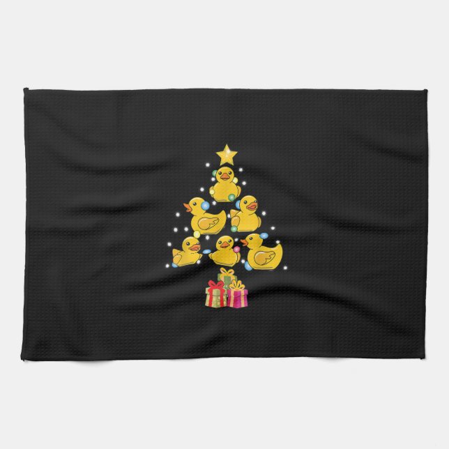 Rubber Duck Christmas Tree Duckie Quack Christmas Tea Towel (Horizontal)