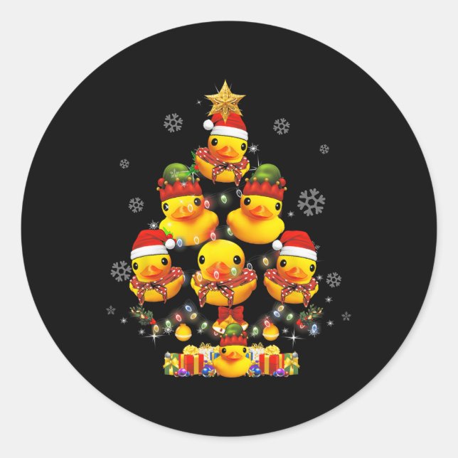 Rubber Duck Christmas Tree Xmas Light Surrounded D Classic Round Sticker (Front)