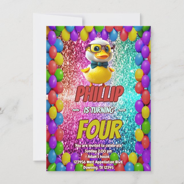 Rubber Duck custom character birthday invite (Front)