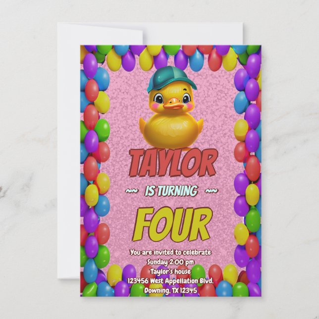 Rubber Duck Cute Personalised Birthday Invite Kids (Front)