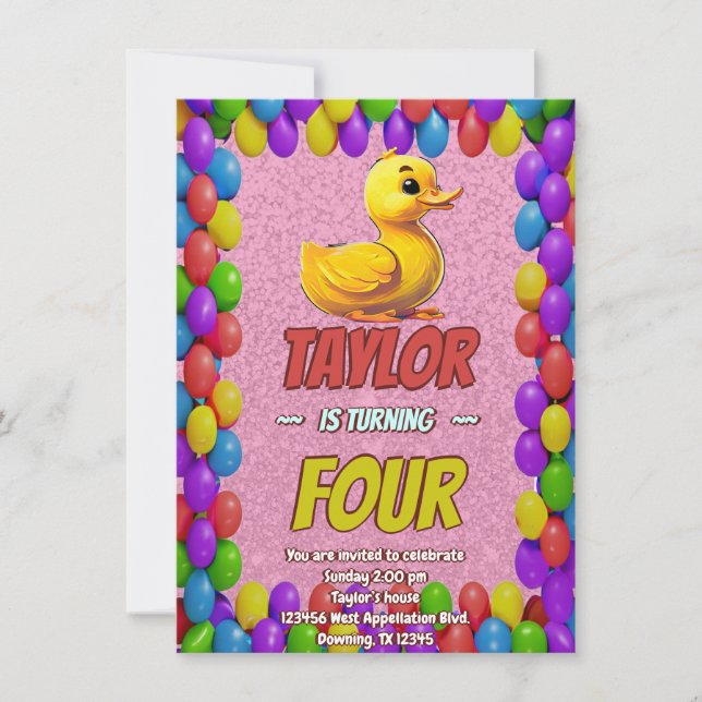 Rubber Duck Cute Personalised Birthday Invite Kids (Front)