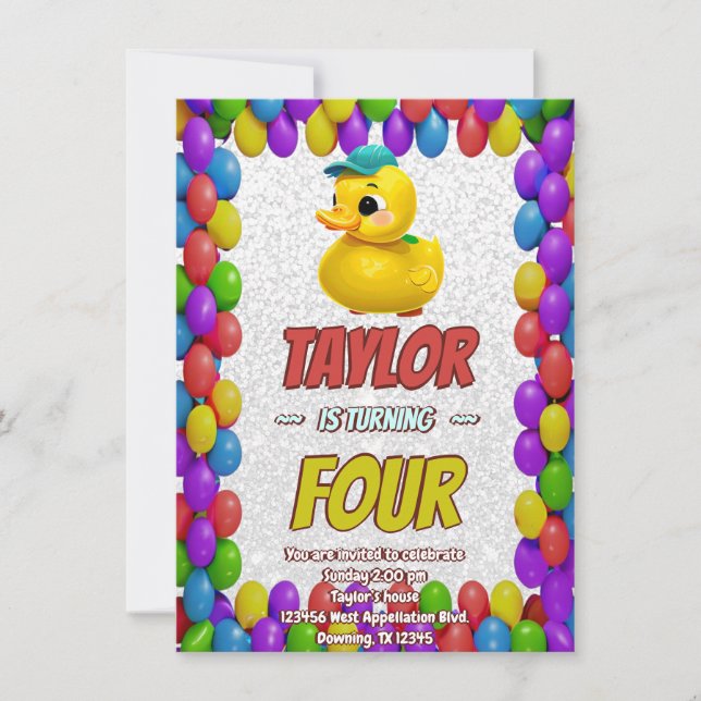 Rubber Duck Cute Personalised Birthday Invite Kids (Front)