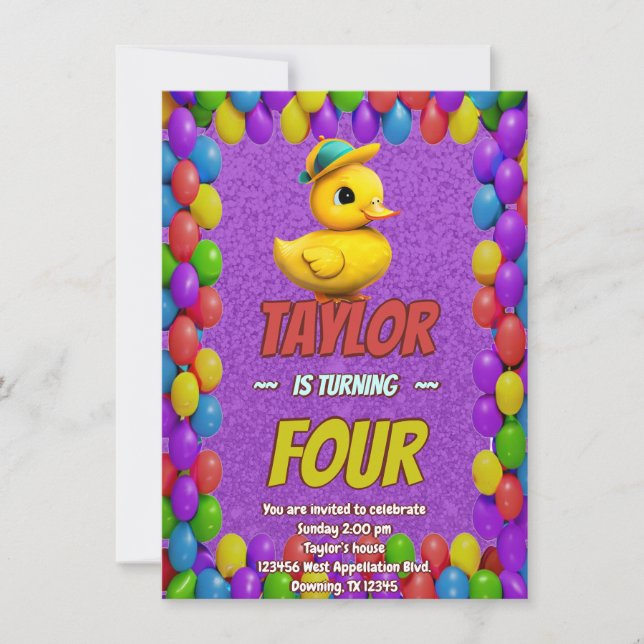 Rubber Duck Cute Personalised Birthday Invite Kids (Front)