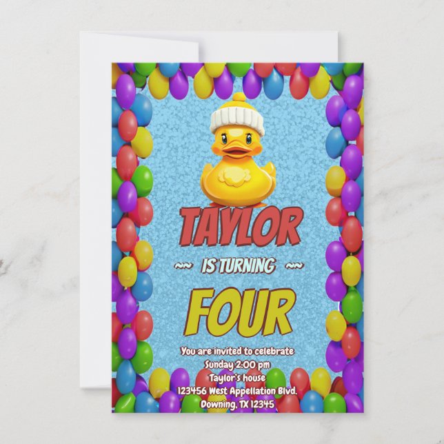 Rubber Duck Cute Personalised Birthday Invite Kids (Front)
