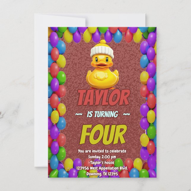 Rubber Duck Cute Personalised Birthday Invite Kids (Front)