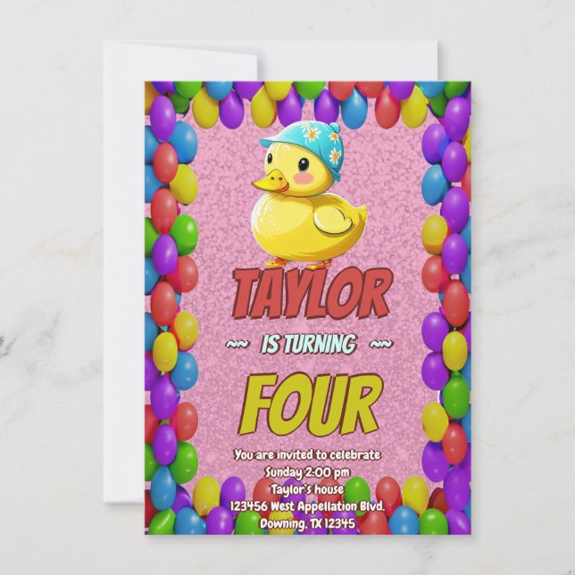 Rubber Duck Cute Personalised Birthday Invite Kids (Front)