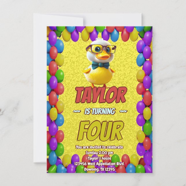 Rubber Duck Cute Personalised Birthday Invite Kids (Front)