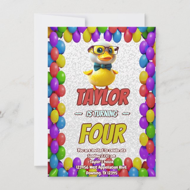 Rubber Duck Cute Personalised Birthday Invite Kids (Front)