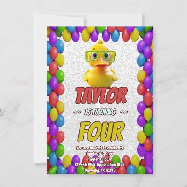 Rubber Duck Cute Personalised Birthday Invite Kids (Front)