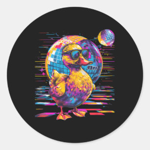 Rubber Duck Dancing Disco Watercolor Funny Rubber Classic Round Sticker