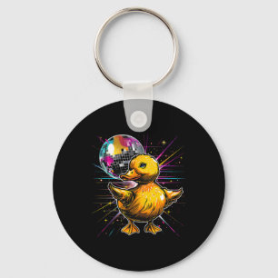 Rubber Duck Disco Dancing Disco Ball Music Rubber Key Ring