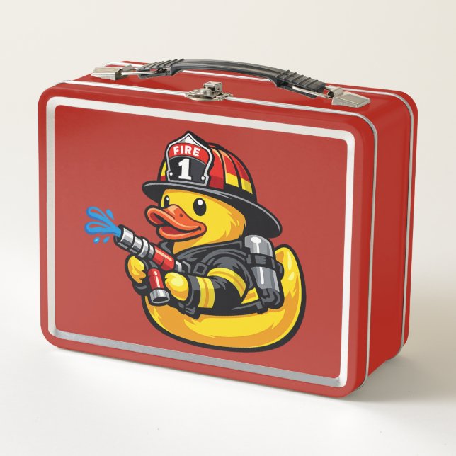 Rubber Duck Firefighter Metal Lunch Box (Front)