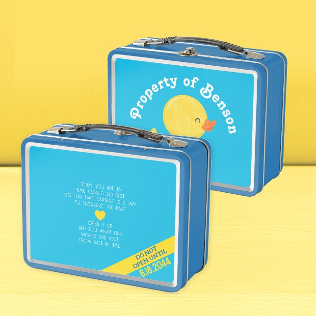 Rubber Duck First Birthday Time Capsule Lunch Box (Rubber Duck 1st Birthday Lunchbox Container for Birthday Time Capsule Mementos)