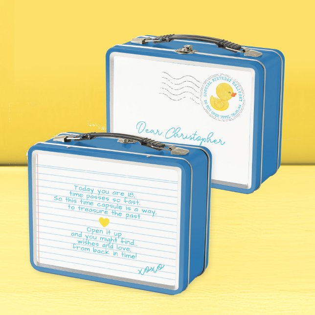 Rubber Duck First Birthday Time Capsule Lunch Box (Dear Rubber Duck 1st Birthday Lunchbox Container for Birthday Time Capsule Mementos)