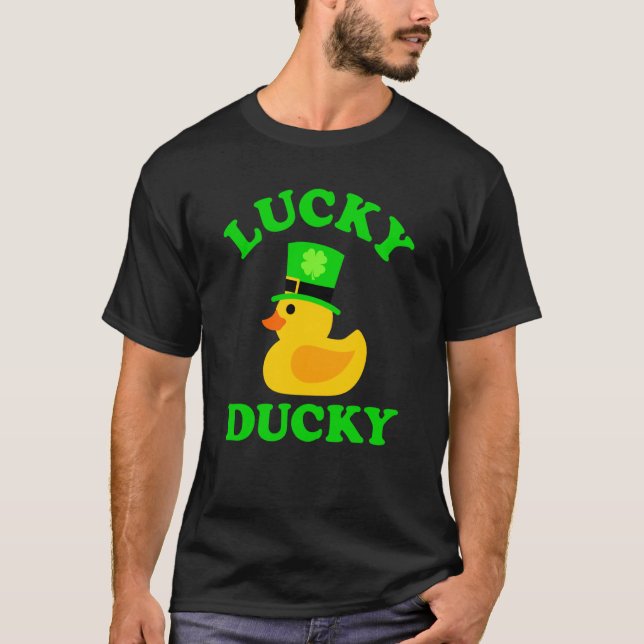 Rubber Duck Four Leaf C Hat Lucky Ducky St Patrick T-Shirt (Front)