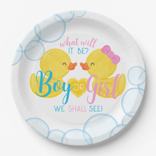 Rubber Duck Gender Neutral or Reveal Party  Paper Plate (Front)