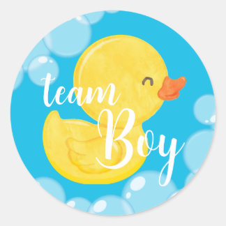 Rubber Duck Gender Reveal Team Boy Round Stickers