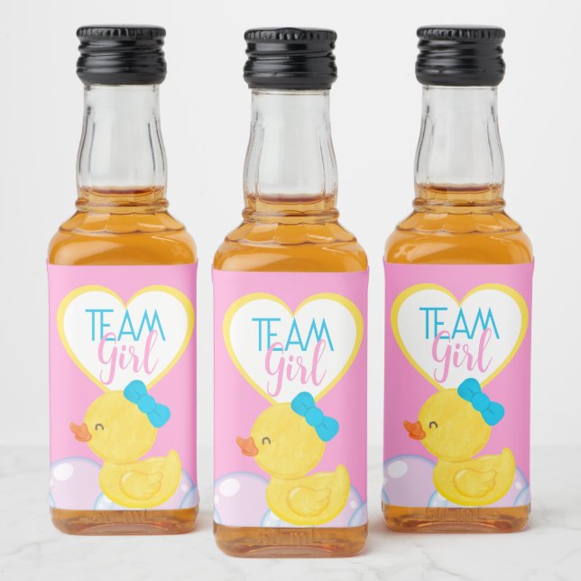 Rubber Duck Gender Reveal Team Girl Favour Liquor Bottle Label (Bottles)