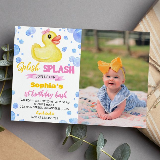 Rubber Duck Girl 1st Birthday Invitation (Creator Uploaded)