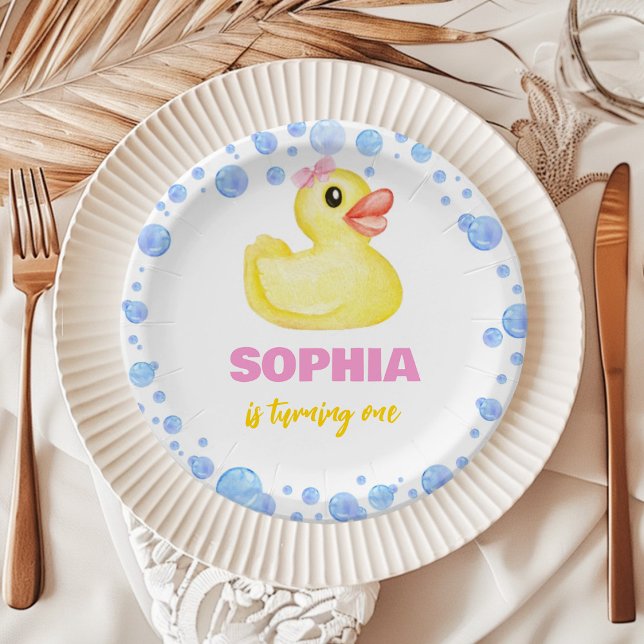 Rubber Duck Girl Birthday Baby Shower Paper Plate (Creator Uploaded)