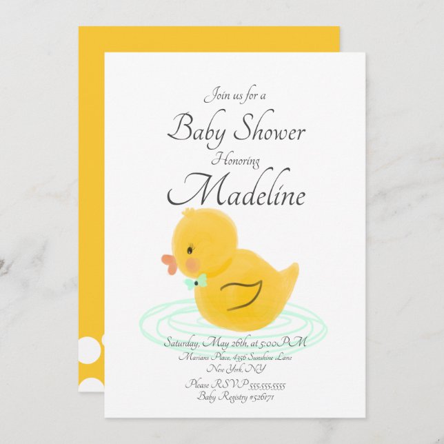 Rubber Duck Hand Drawn  Baby Shower Invitation (Front/Back)