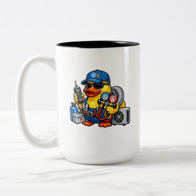 Rubber Duck HVAC Technician Two-Tone Coffee Mug (Left)