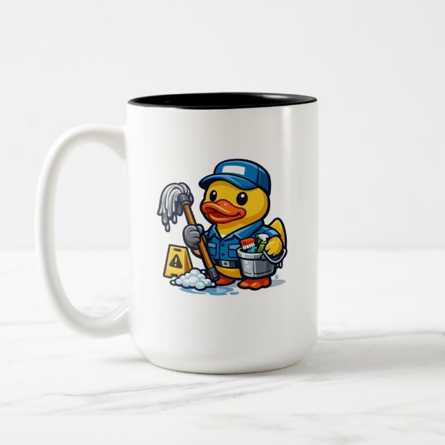 Rubber Duck Janitor Two-Tone Coffee Mug (Left)