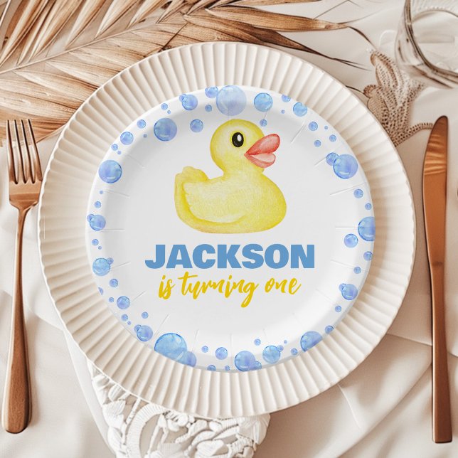 Rubber Duck Labels Birthday Baby Shower Paper Plate (Creator Uploaded)