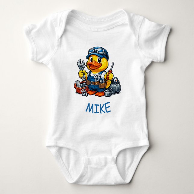Rubber Duck Mechanic Baby Bodysuit (Front)